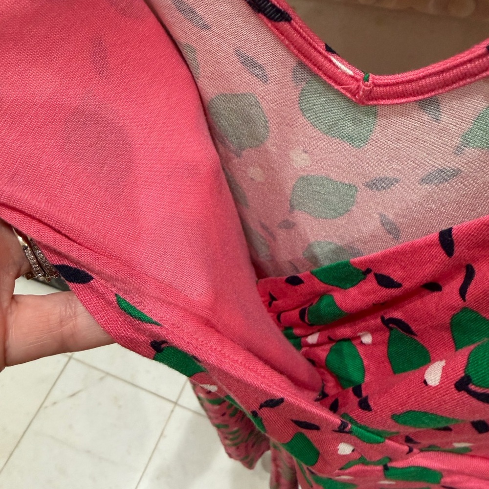 Boden 6 Pink Green Pear Print Jersey Midi Dress Cottagecore Fit & Flare Summer - Picture 4 of 11